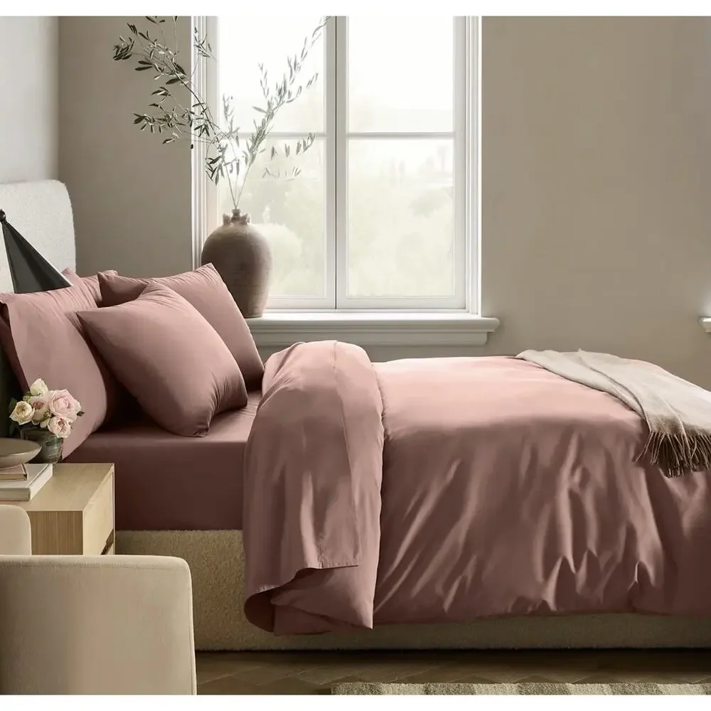 Quince Organic Crisp Percale Duvet Cover Set King Cal King Fig w/ 2 King Shams
